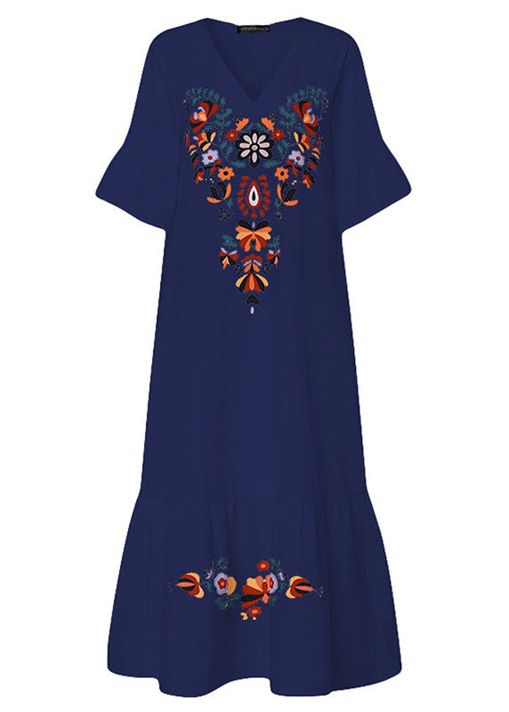 Summer White Comfortable Print Short Sleeved Pullover Long Dress Lc0009