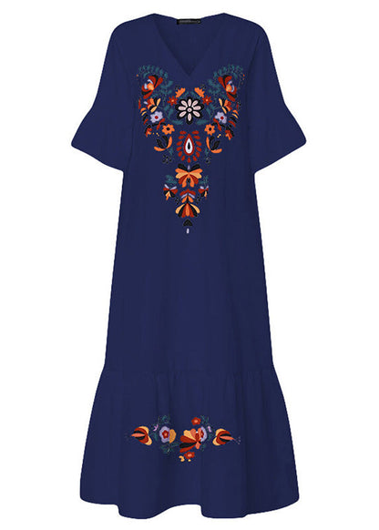 Summer White Comfortable Print Short Sleeved Pullover Long Dress Lc0009