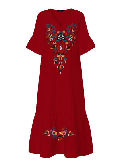 Summer White Comfortable Print Short Sleeved Pullover Long Dress Lc0009