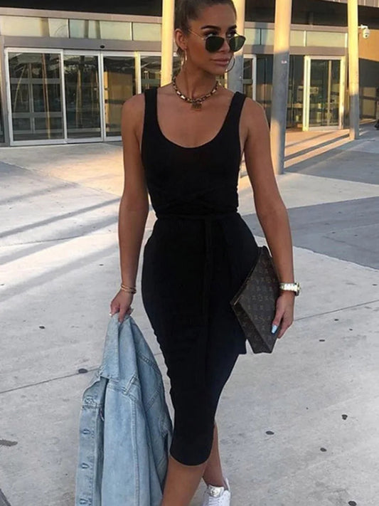 Summer Black Neon Green Spaghetti Long Midi Dresses