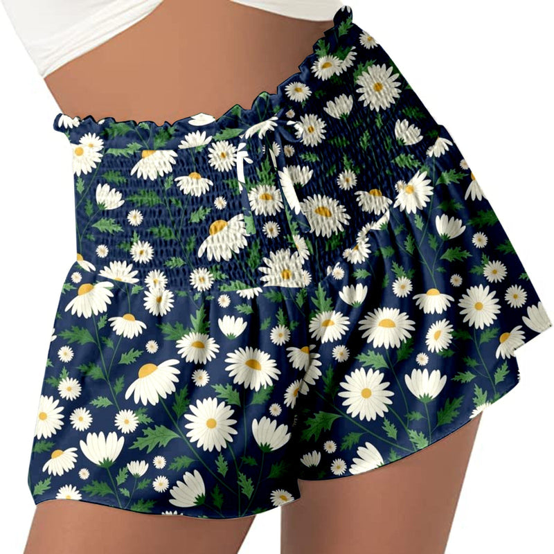High Waist Loose Shorts Sports Drawstrings Print Beach Shorts