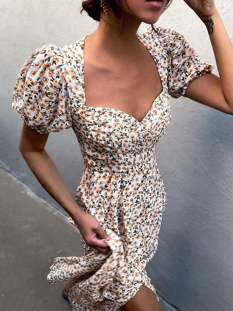 Midi Dress Print Split Blue Sundress Party Beach Dress