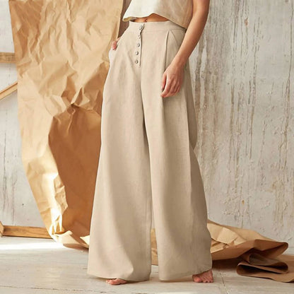 Flared Color High Waist Cotton Linen Pant