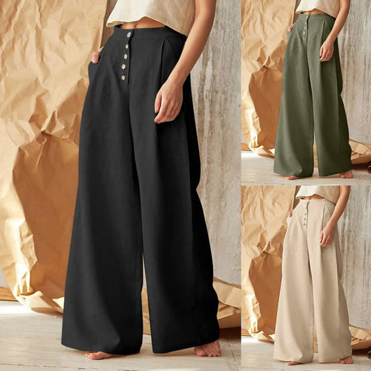 Flared Color High Waist Cotton Linen Pant