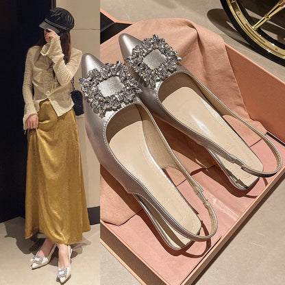 New Pointed Toe Shal Nude Pink Diamond Back Strappy Dress Shoes Low Heel Pumps