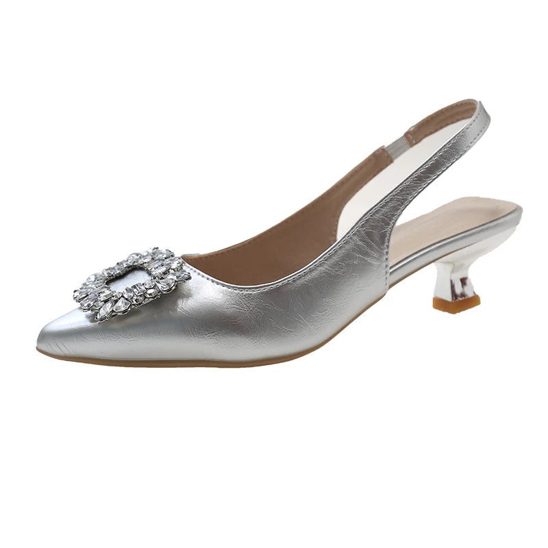 New Pointed Toe Shal Nude Pink Diamond Back Strappy Dress Shoes Low Heel Pumps