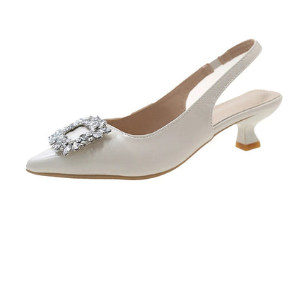 New Pointed Toe Shal Nude Pink Diamond Back Strappy Dress Shoes Low Heel Pumps