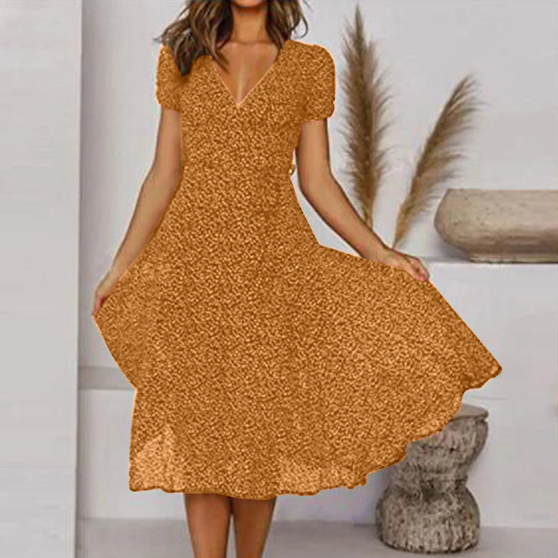 Summer Short V Neck Polka Dot Sun Midi Dresses