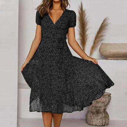 Summer Short V Neck Polka Dot Sun Midi Dresses