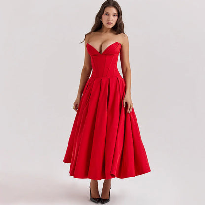 Suninheart Black Strapless Corset Midi Dresses