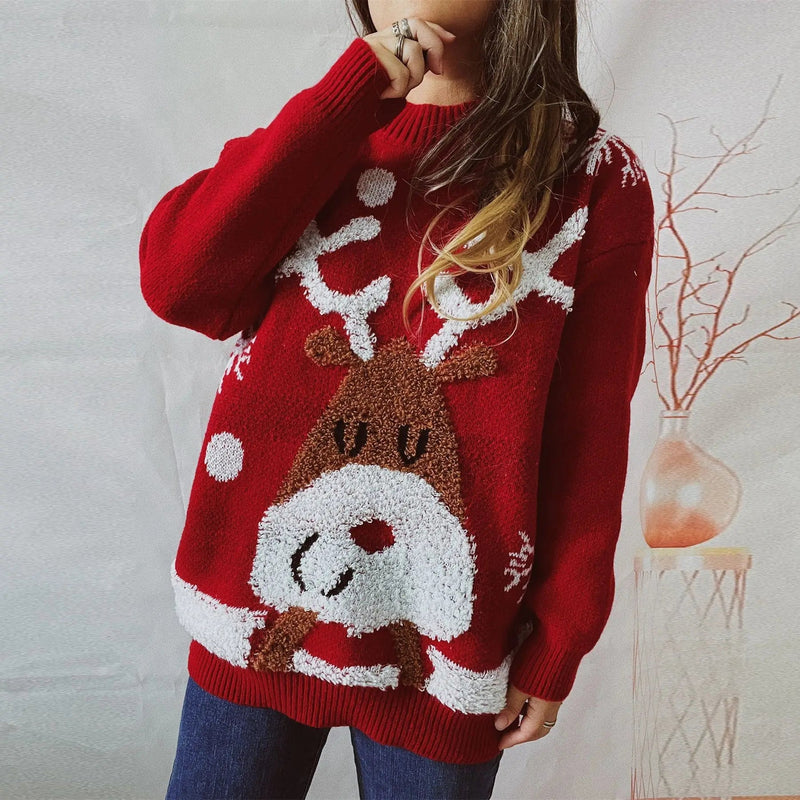 Thickened Raglan Sleeve Elk Christmas Tree Sweater