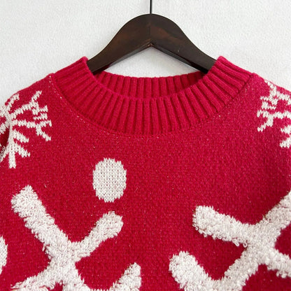 Pink Christmas Sweater With Loose Neck and Love Heart Pattern