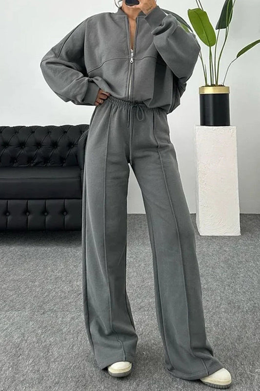 Sweatshirt Jacket Straight-leg Long Pants Set