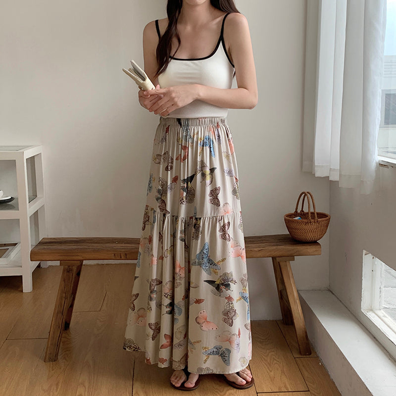 Sweet Cotton Skirt Summer Crinkled Midi Skirt for Flowy Skirt