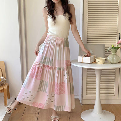 Sweet Cotton Skirt Summer Crinkled Midi Skirt for Flowy Skirt