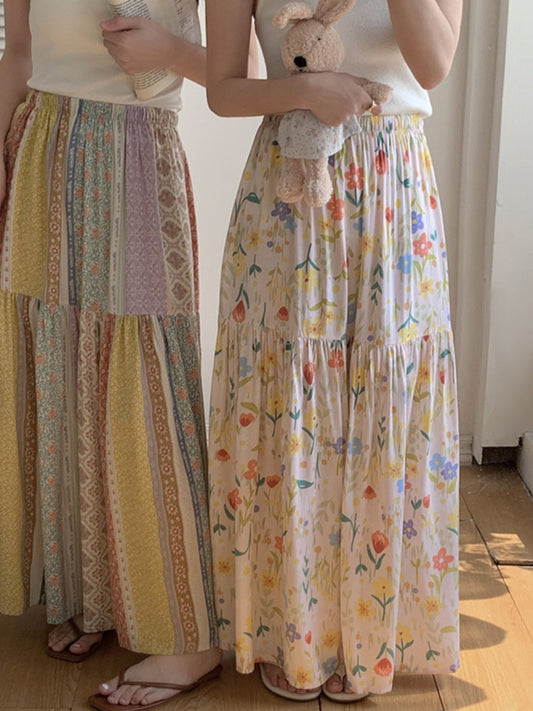 Sweet Cotton Skirt Summer Crinkled Midi Skirt for Flowy Skirt