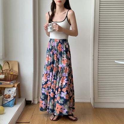 Sweet Cotton Skirt Summer Crinkled Midi Skirt for Flowy Skirt