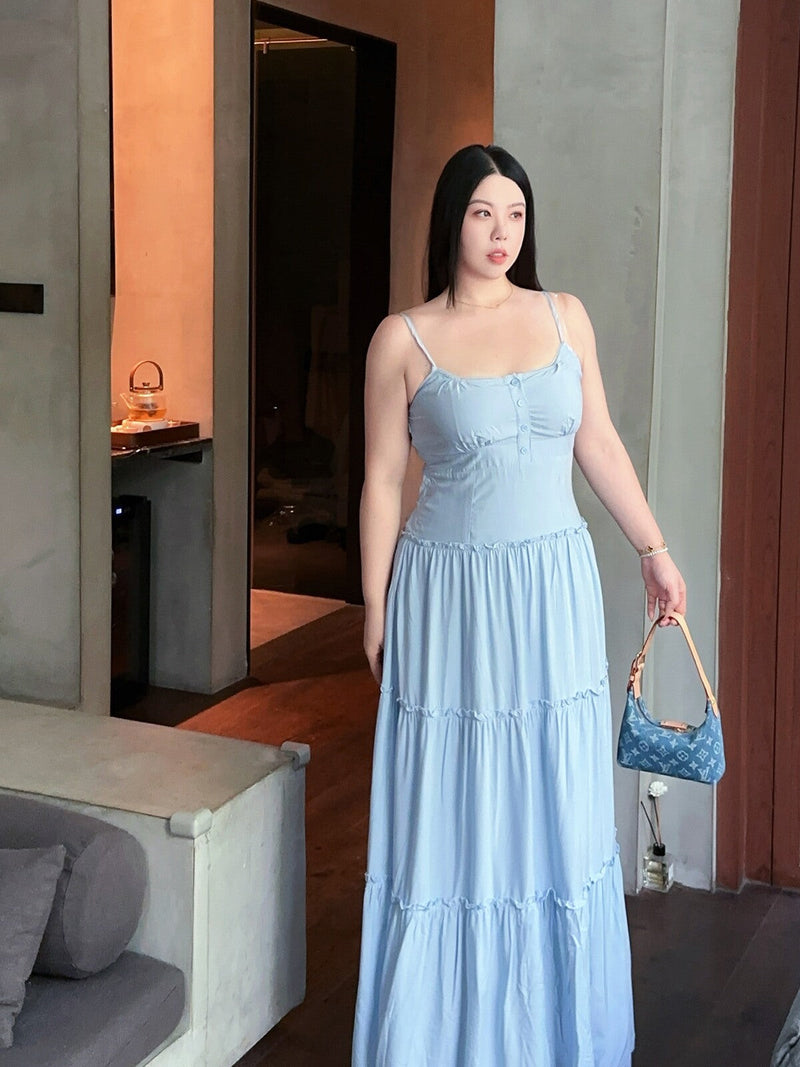 Sweet Blue Ruffled Maxi Dress Plus-size