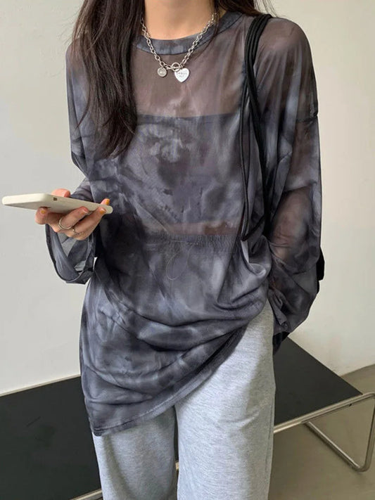 T-shirt Tie Dye Long Sleeve Spring Loose High Street Stylish Thin Leisure Minimalist Harajuku Ins Comfortable