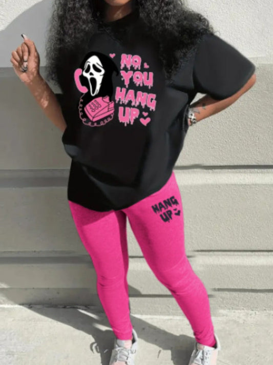 Cartoon Letter Print Skinny Pants Set Ar5033