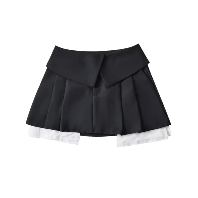 New Mini Skirt for High Waist Gray Pleated Skirt A-line Turn-down Shorts Y2k Skirt With Pockets