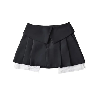 New Mini Skirt for High Waist Gray Pleated Skirt A-line Turn-down Shorts Y2k Skirt With Pockets