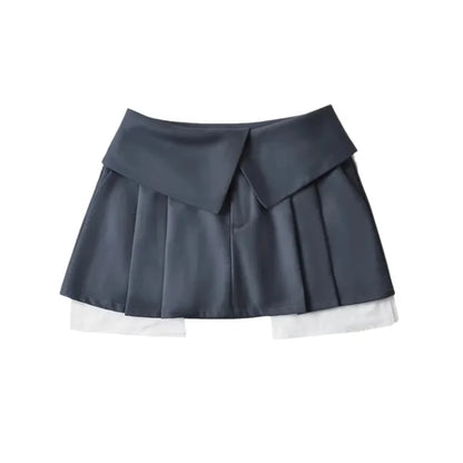 New Mini Skirt for High Waist Gray Pleated Skirt A-line Turn-down Shorts Y2k Skirt With Pockets