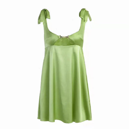 Bandage Satin Dress Party Backless Sleeveless Loose Dresses Hollow Out Mini Dress Woman New