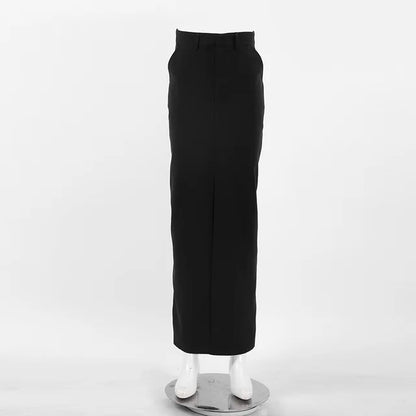 Black Long Skirt for High Waist Slim Bodycon Skirts Split Out Basic Straight Maxi Skirt