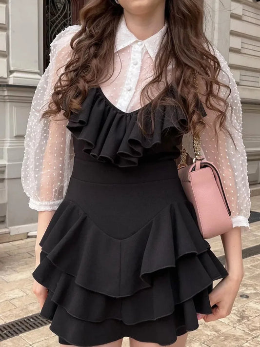 Deep V Neck Beach Dress Summer Slim Pleated Ruffle Dresses Holiday Backless Maxi Dresses for