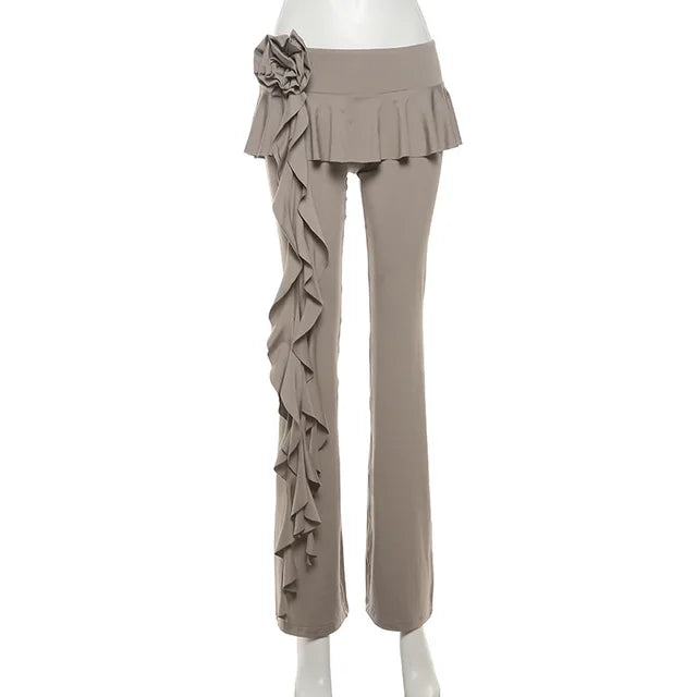 Flower Ribbons Straight Pants for Color High Strecth Folds Patchwork Female Summer Trousers
