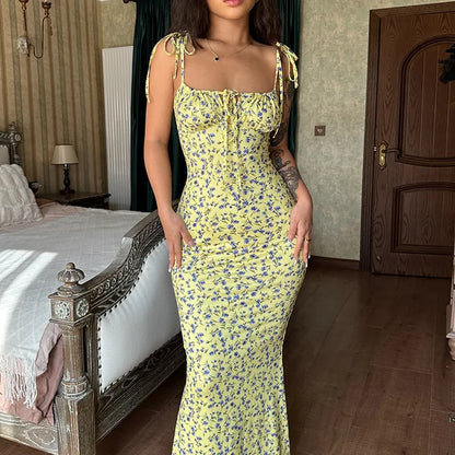 Dress Summer Off Shoulder Lace Up Deep V Neck Dresses Holiday Beach Long Dress Woman