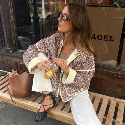 Flower Print Jackets for Pocket Slim Coat Clothes Street Autumn Cardigan Female New Outerwear