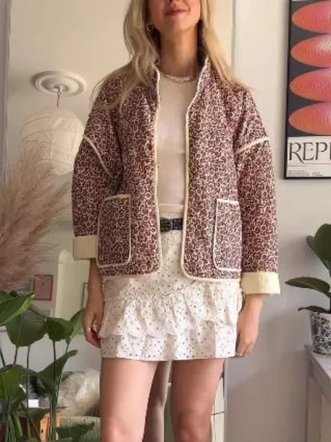 Flower Print Jackets for Pocket Slim Coat Clothes Street Autumn Cardigan Female New Outerwear