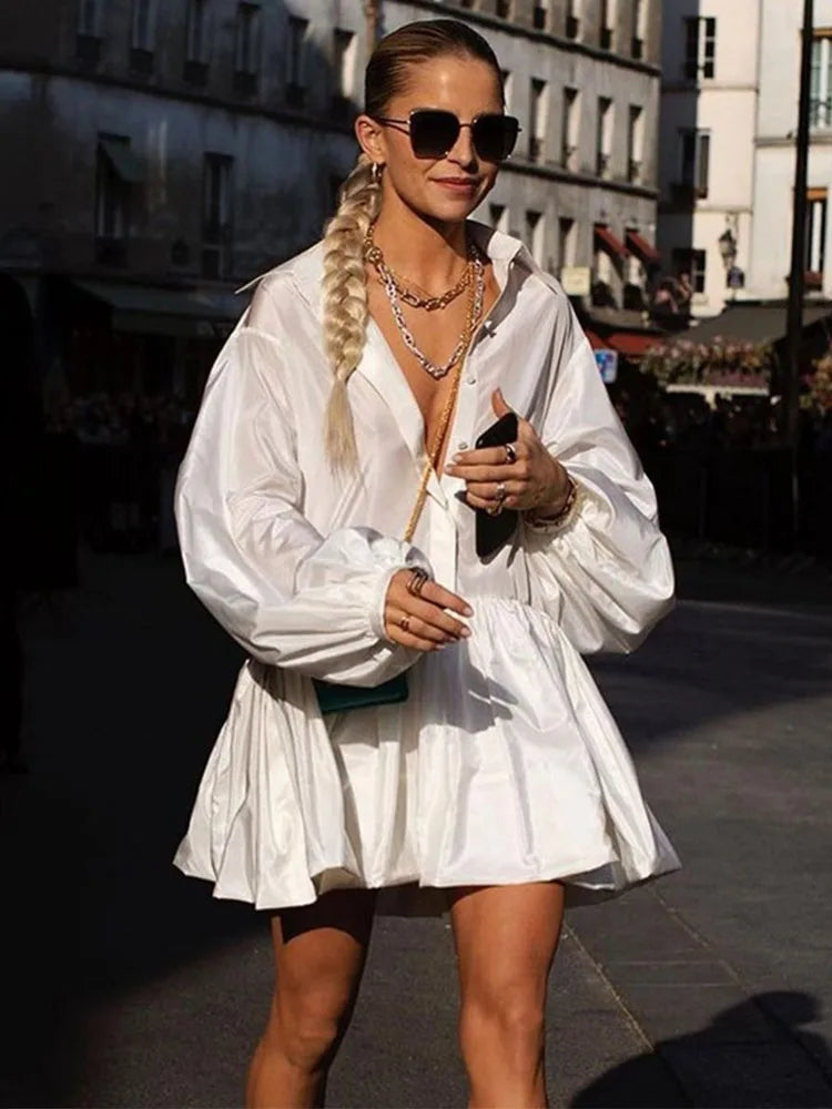 Folds Slim Mini Dresses for Lapel Loose Vestido Para Mujer Autumn Dress Woman