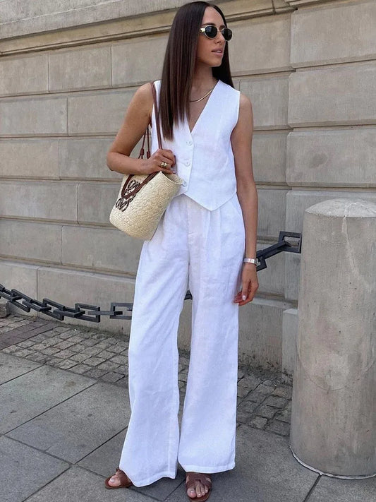 High Waist Loose Pant Sets Crop Tops and Pants 2 Piece Sets Outfits Holiday Trouser Suit for Summer