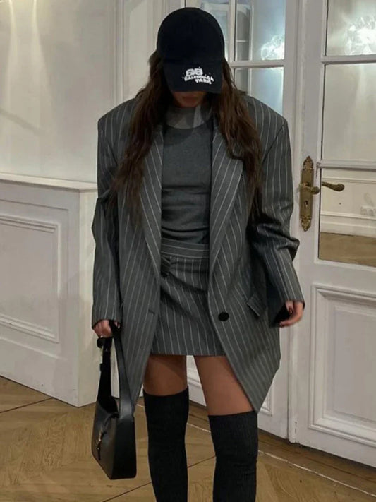 High Waist Slim Skirt Sets for Loose Long Sleeve Coats Woman Temperament Blazer 2 Piece Sets Outfits