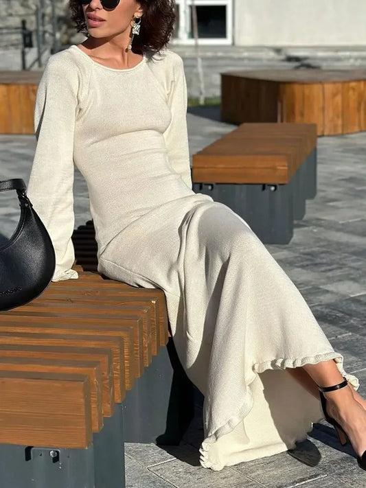 Knitted Backless Long Dress for Ruffled Lace Up High Waist Maxi Dresses Femme Party Bandage Dress