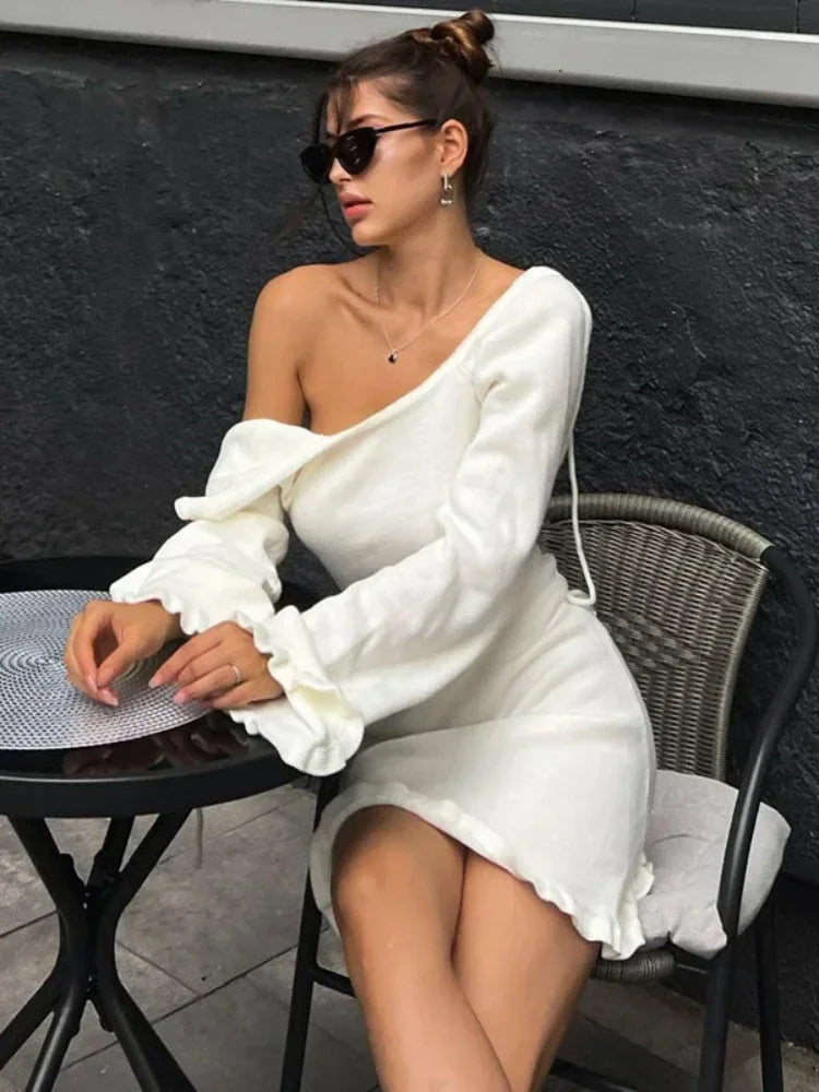Knitted Backless Mini Dress for Lace Up Loose Short Dresses Hot Club High Waist Dress Femme