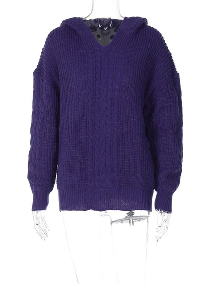 Knitted Hoodies Sweater Loose Long Sleeve Autumn Pullover Woman Street Baggy Coat Female Winter Clothes