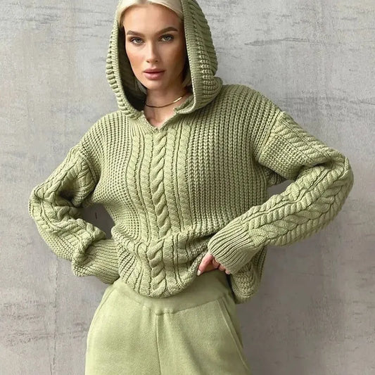 Knitted Hoodies Sweater Loose Long Sleeve Autumn Pullover Woman Street Baggy Coat Female Winter Clothes