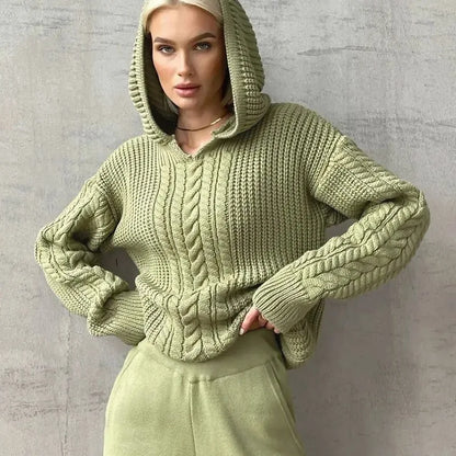 Knitted Hoodies Sweater Loose Long Sleeve Autumn Pullover Woman Street Baggy Coat Female Winter Clothes