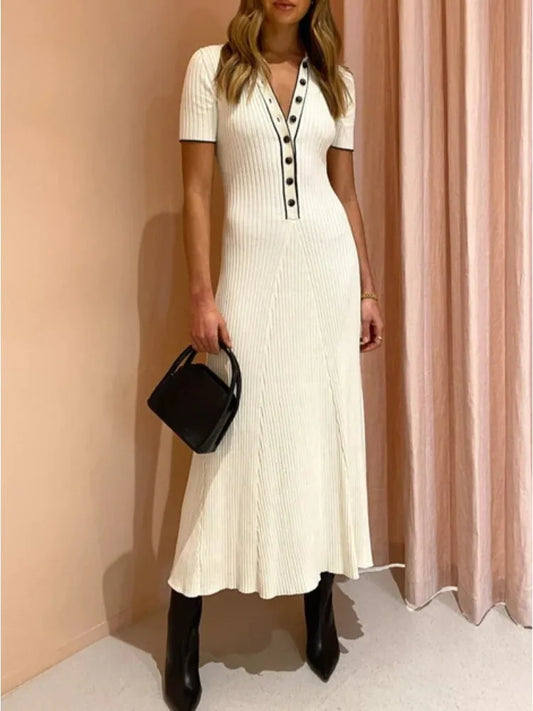 Knitted Rib Slim Maxi Dresses for High Waist Loose Dress ’s Autumn Temperament Long Dress Femme
