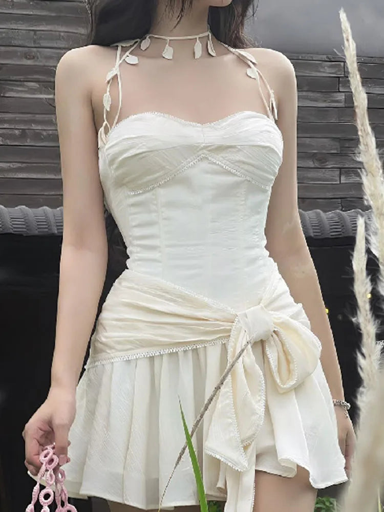 Korean Version of Sling Lotus Leaf Dress for Backless Slim Outfits Street Sleeveless Mini Dresses Femme