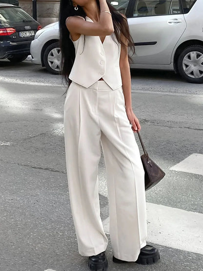Loose Pant Sets for Sleeveless Crop Tops and High Waist Suit Trouser 2 Piece Suits Outfits