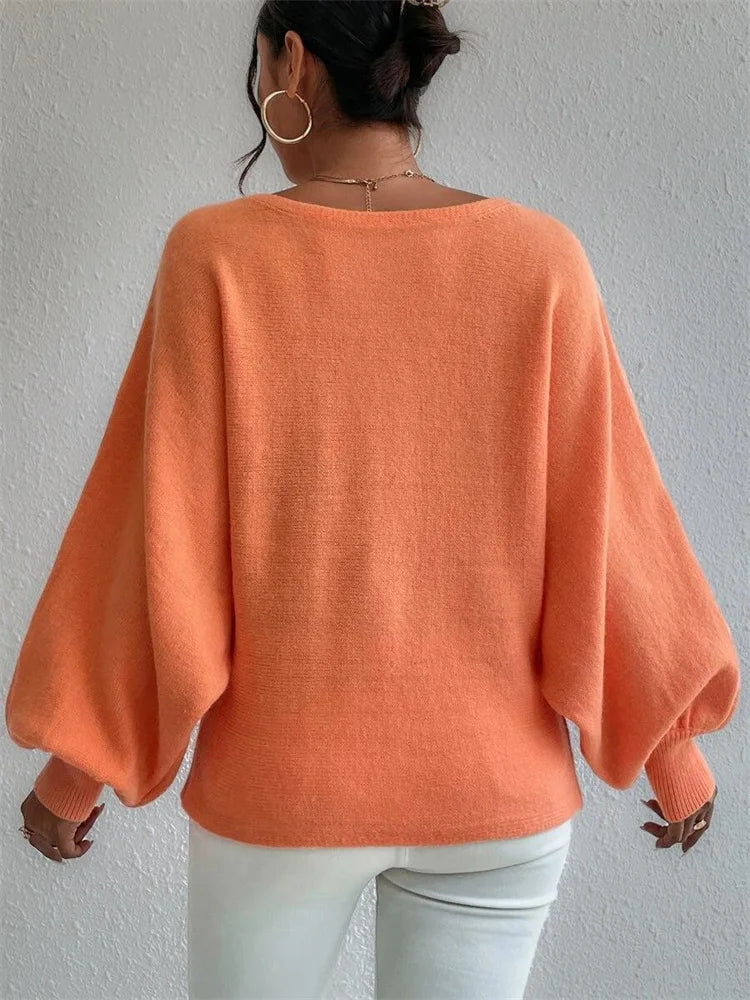 Off Shoulder Sweater for Batwing Sleeve Pullover Knit Loose Jumper Tops Art Printed Spring New Oversized Sweaters