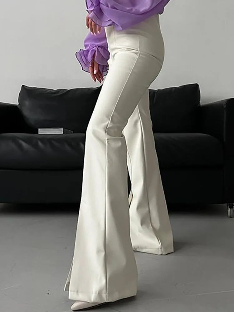 Pu Split Pants Hihg Wasit Slim Bottoms Bodycon Street All Match Long Pant Femme Summer
