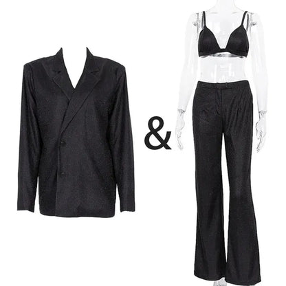 Sparkly Blazers for Oversized Loose Sliver Black Gliiter Jackets Blazer Set Pink Coat Party Outfits