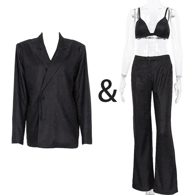 Sparkly Blazers for Oversized Loose Sliver Black Gliiter Jackets Blazer Set Pink Coat Party Outfits