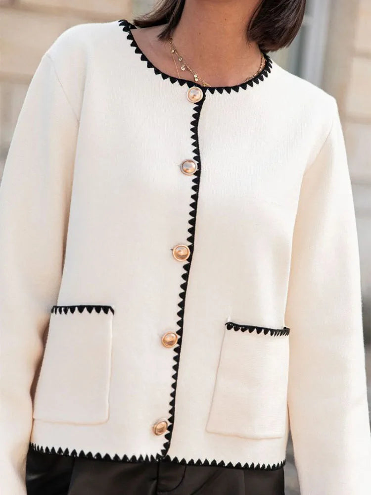 Patchwork Knitted Cardigan Autumn ’s Coat O Neck Long Sleeve Winter Female Warm Street Jacket New